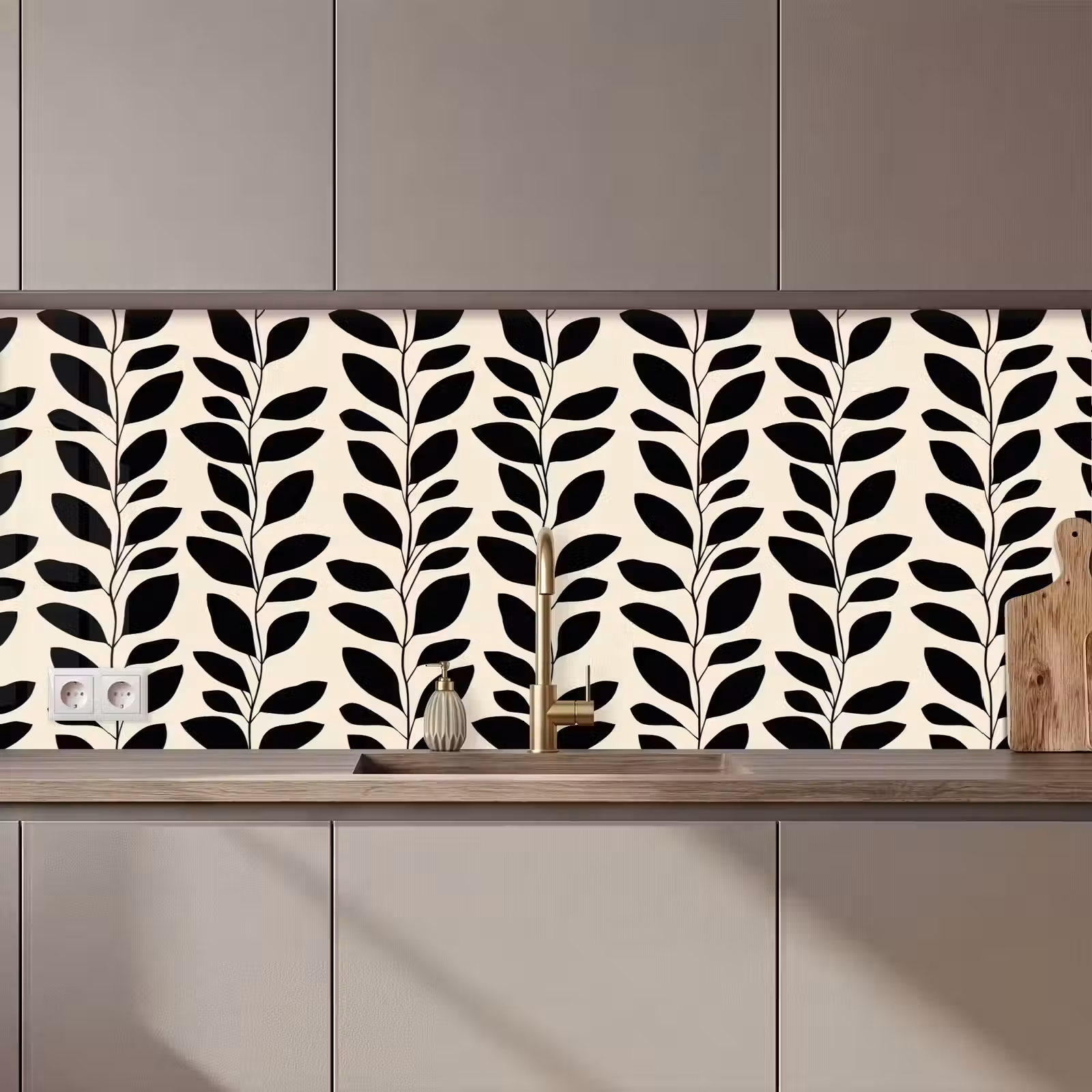 Kitchen splashback - Botanical - Pattern - Black - Beige — 1