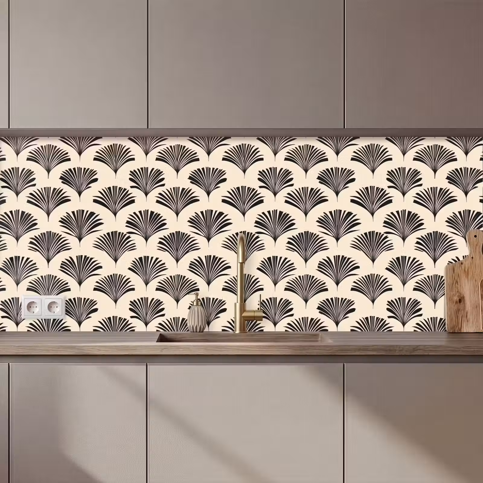 Kitchen splashback - Fans - Botanical - Black - Beige — 1