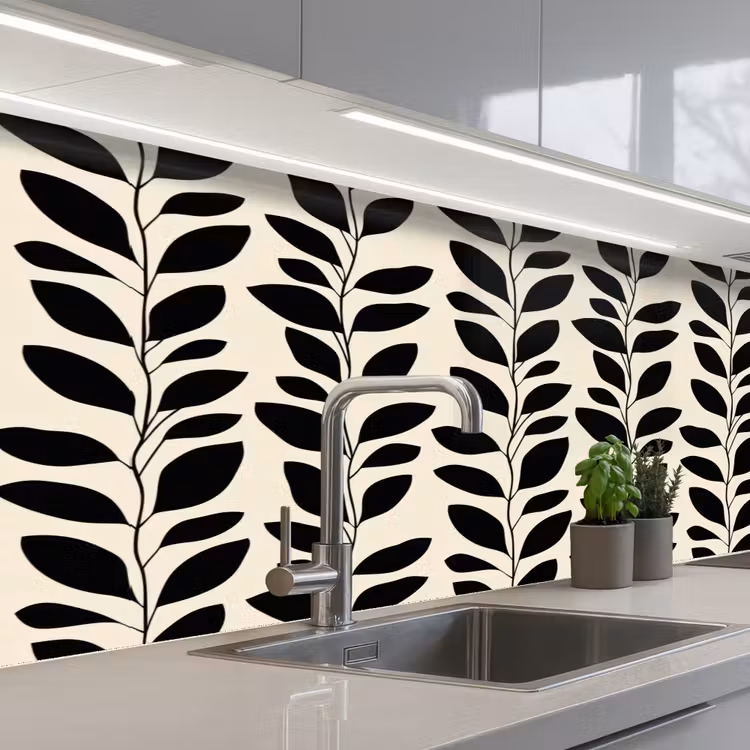 Kitchen splashback - Botanical - Pattern - Black - Beige — 2