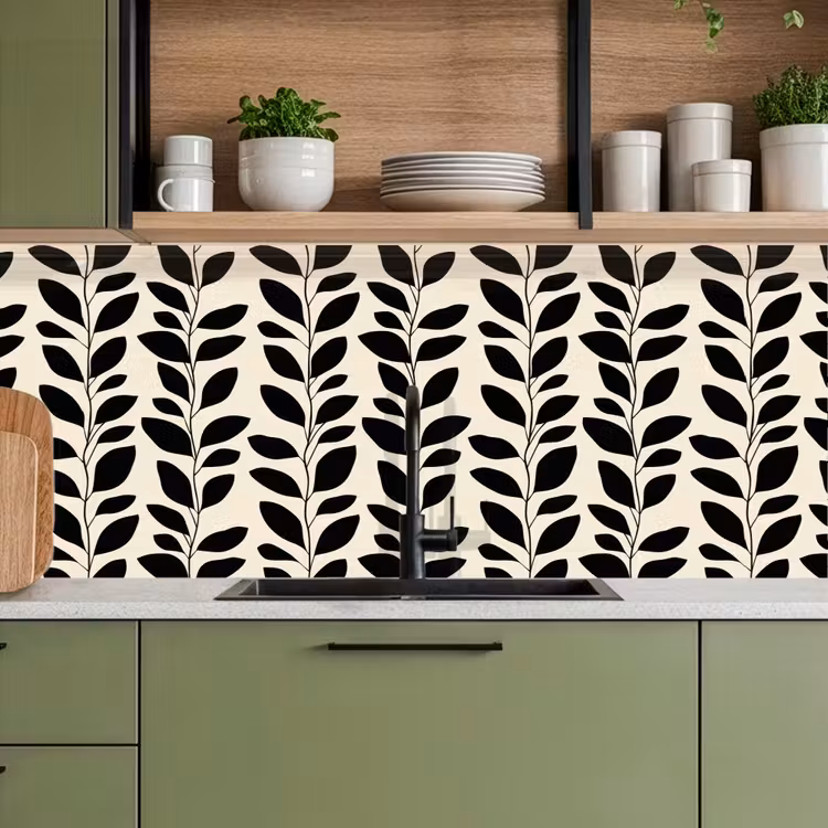 Kitchen splashback - Botanical - Pattern - Black - Beige — 8