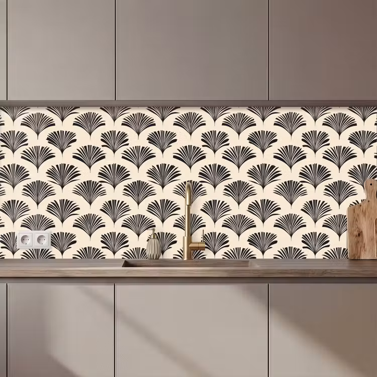 Kitchen splashback - Fans - Botanical - Black - Beige — 1