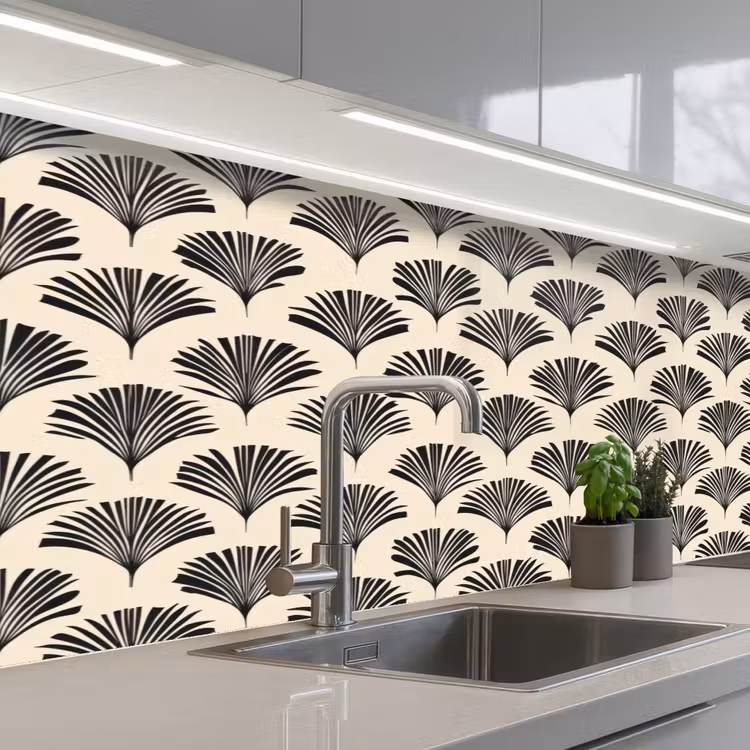Kitchen splashback - Fans - Botanical - Black - Beige — 2