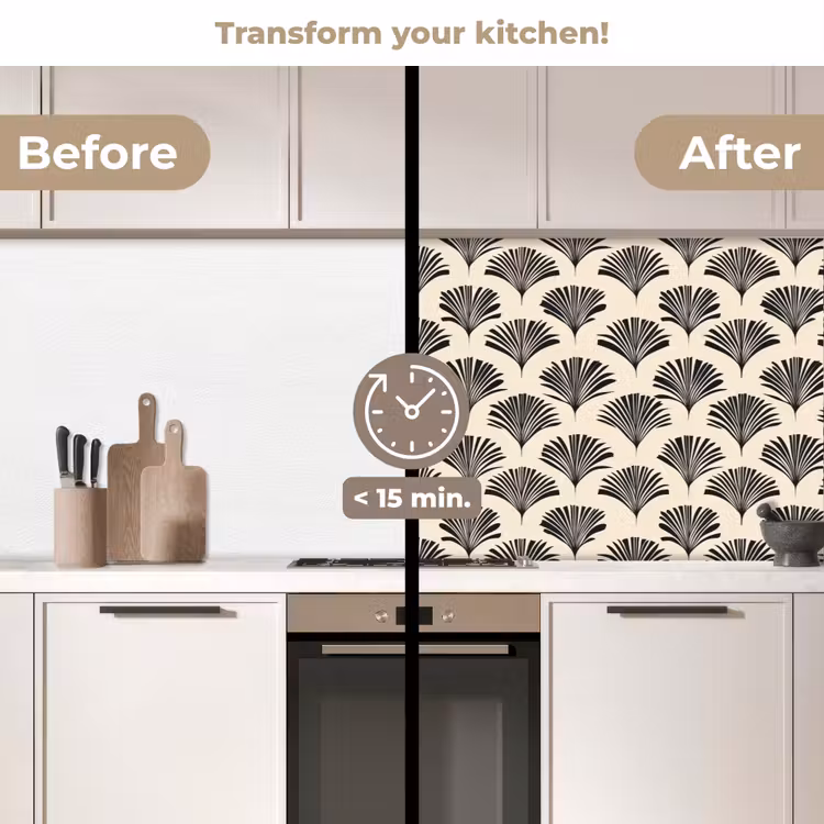 Kitchen splashback - Fans - Botanical - Black - Beige — 3
