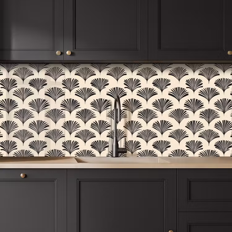 Kitchen splashback - Fans - Botanical - Black - Beige — 6