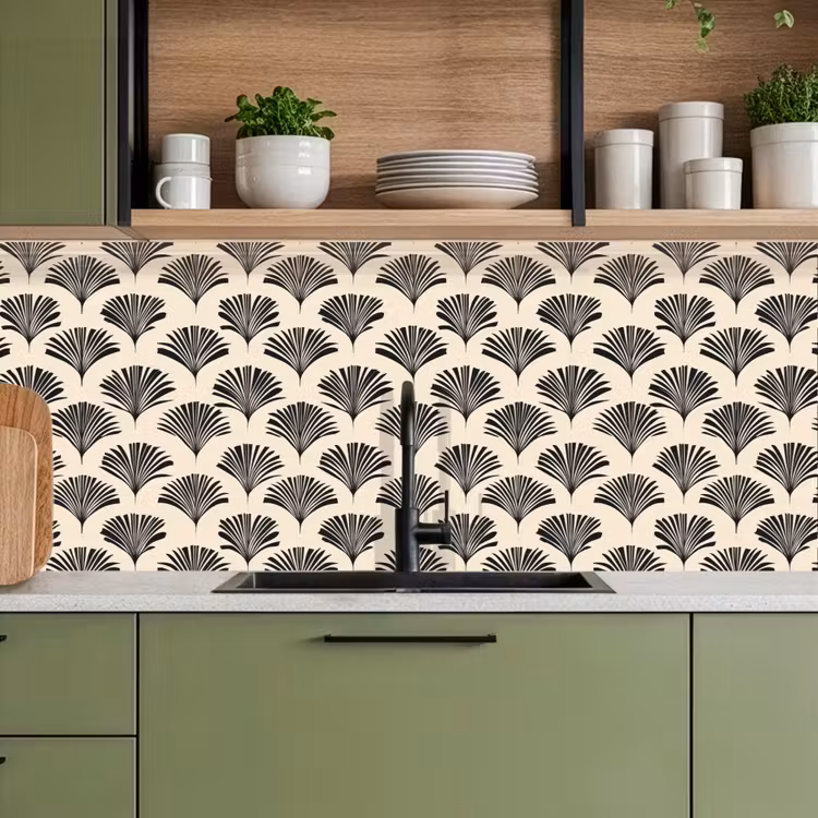 Kitchen splashback - Fans - Botanical - Black - Beige — 8