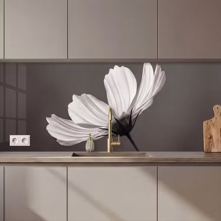 Kitchen splashback - Flower - Minimalist - Black - White — 1
