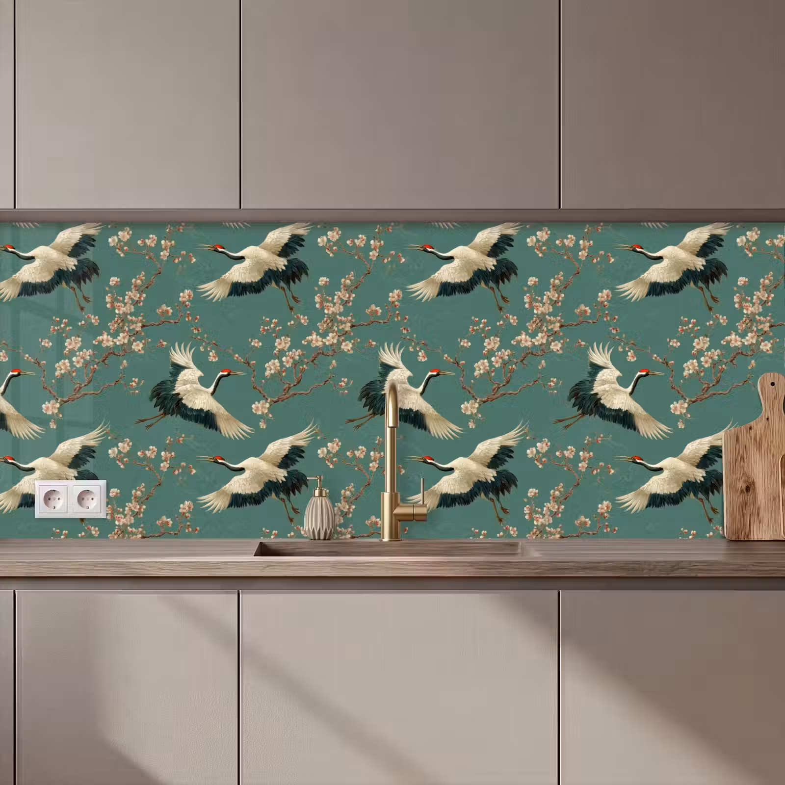 Kitchen splashback - Cherry Blossom - Maternity Bird - Green — 1