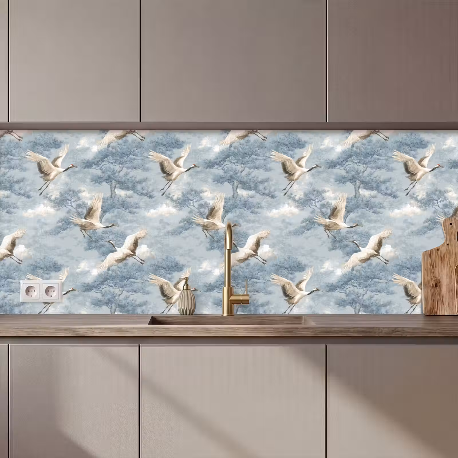 Kitchen splashback - Clouds - Cranes - Blue — 1