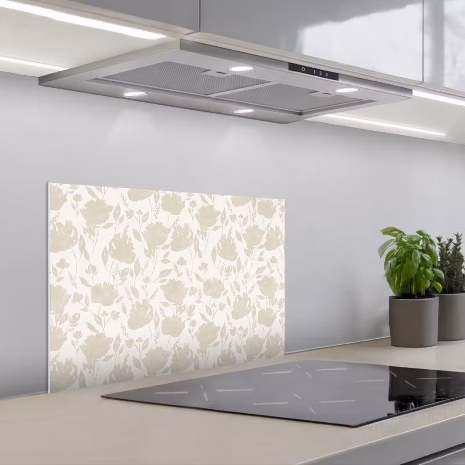 Kitchen splashback for hob - Floral pattern - Silhouette - White — 1