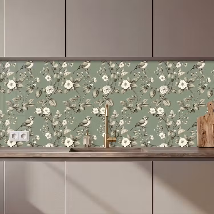 Kitchen splashback - Botanical - Birds - Green — 1