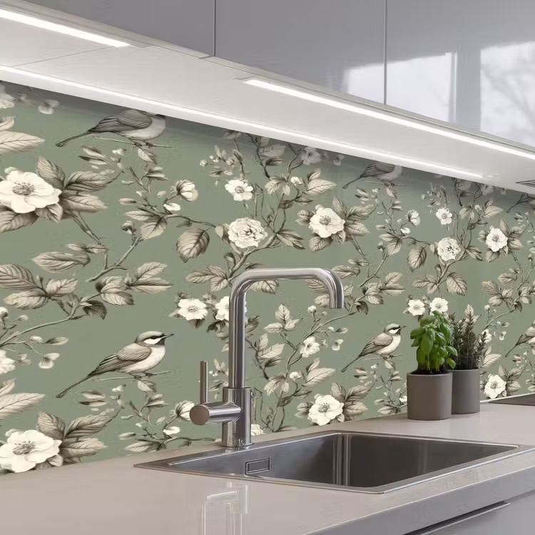 Kitchen splashback - Botanical - Birds - Green — 2