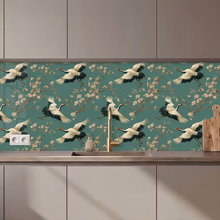 Kitchen splashback - Cherry Blossom - Maternity Bird - Green — 1