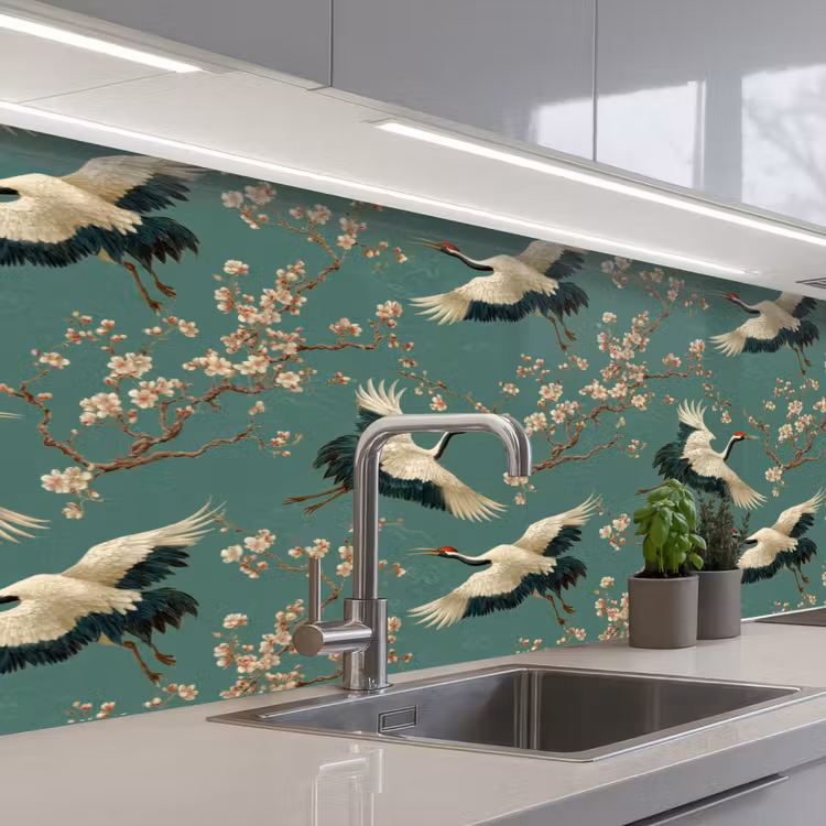Kitchen splashback - Cherry Blossom - Maternity Bird - Green — 2