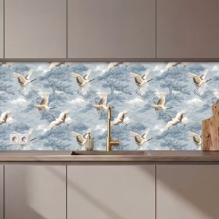 Kitchen splashback - Clouds - Cranes - Blue — 1