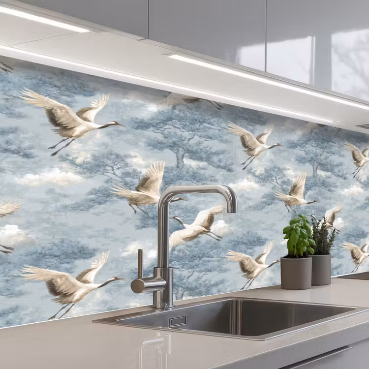 Kitchen splashback - Clouds - Cranes - Blue — 2
