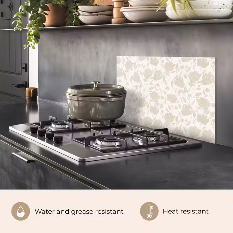 Kitchen splashback for hob - Floral pattern - Silhouette - White — 2