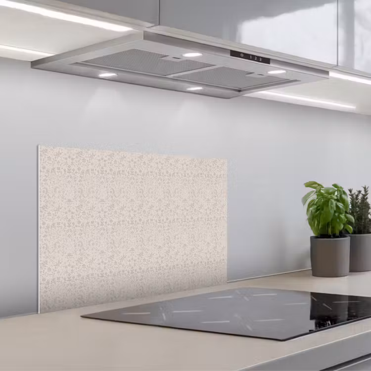 Kitchen splashback for hob - Flowers - Leaves - Light - Taupe — 1