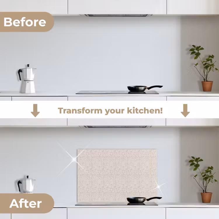 Kitchen splashback for hob - Flowers - Leaves - Light - Taupe — 7