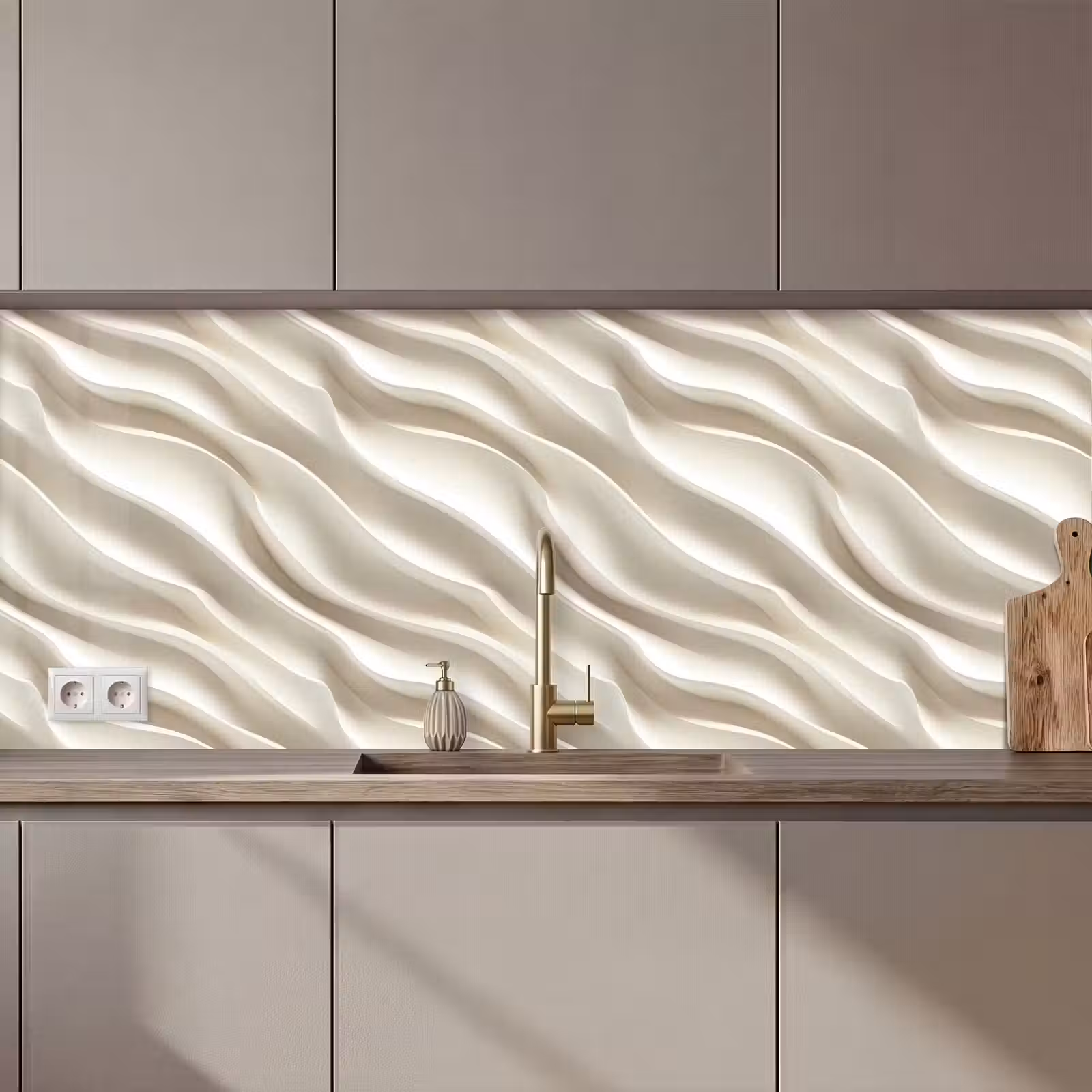 Kitchen splashback - Diagonal - Waves - Cream — 1