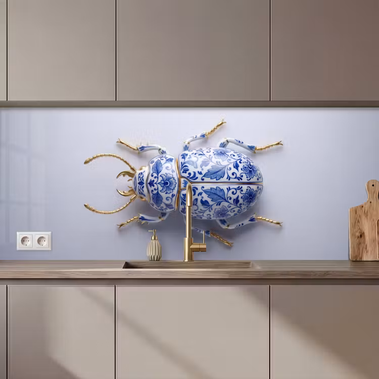 Kitchen splashback - Beetle - Delft - Blue - Gold — 1