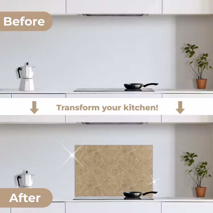 Kitchen splashback for hob - Beige - Marble - White veins — 7