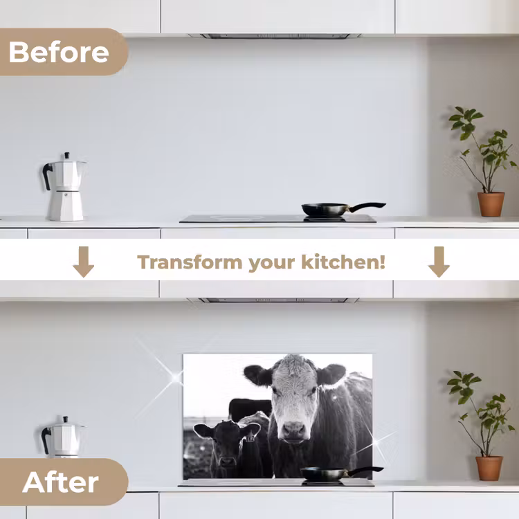 Kitchen splashback for hob - Cows - Black - White — 7