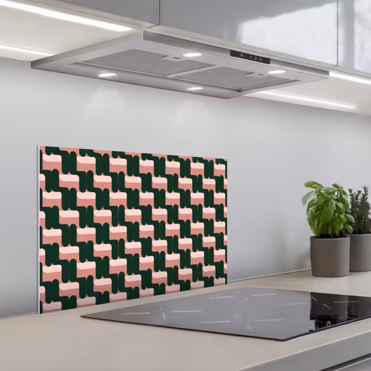 Kitchen splashback for hob - Braid pattern - Green - Pink - Geometric — 1