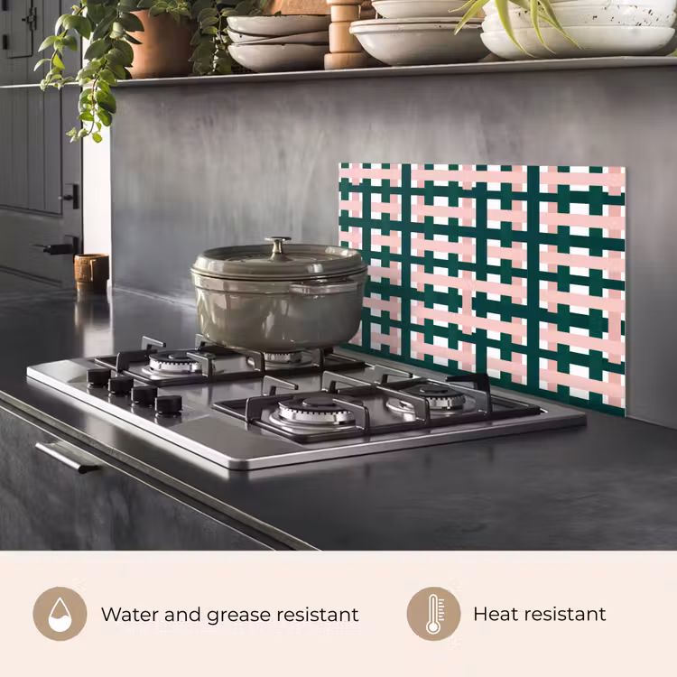Kitchen splashback for hob - Braid pattern - Green - Pink - Graphic — 2