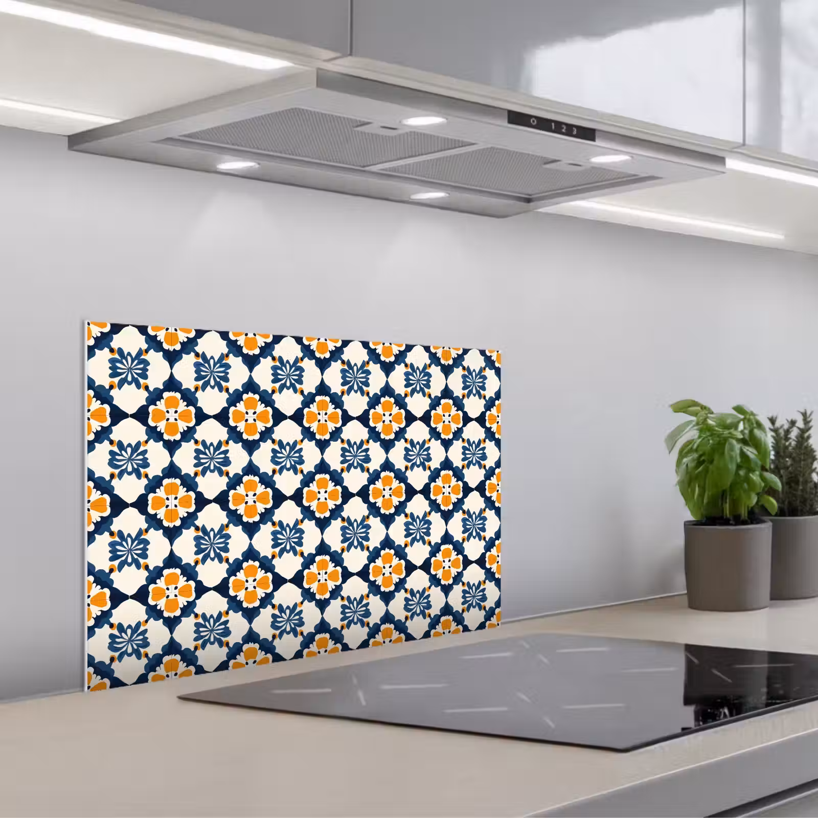 Kitchen splashback for hob - Classic - Geometric - Blue — 1
