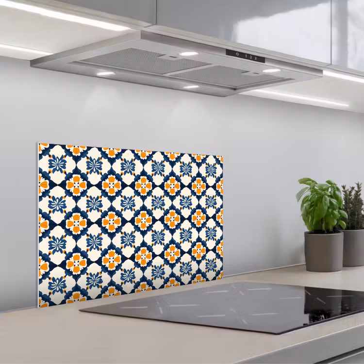 Kitchen splashback for hob - Classic - Geometric - Blue — 1