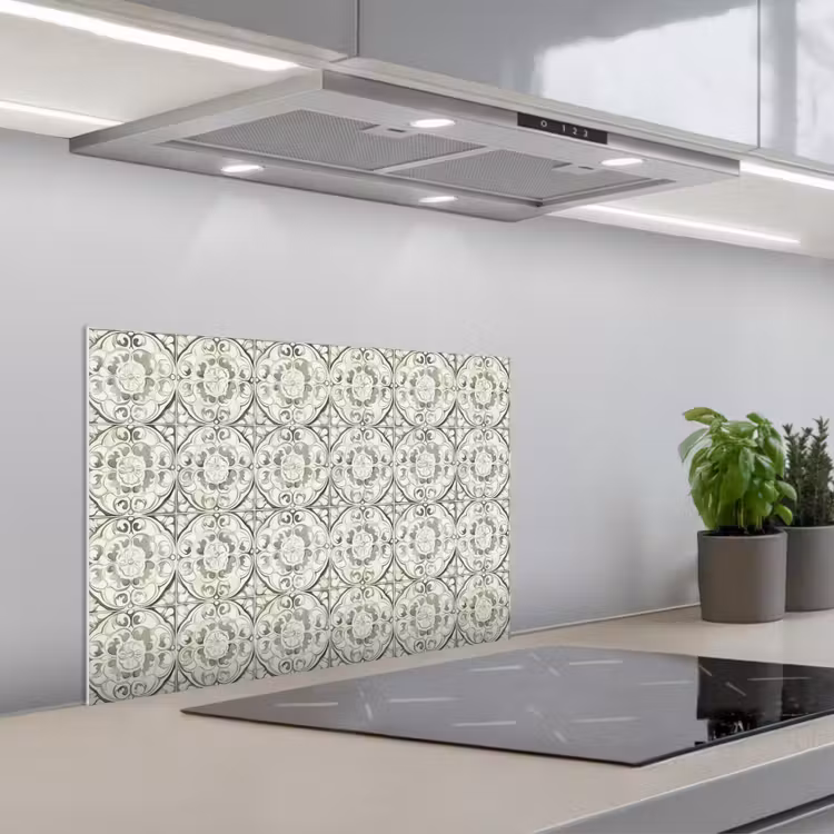 Kitchen splashback for hob - Curly Ornament - Tile - Green — 1
