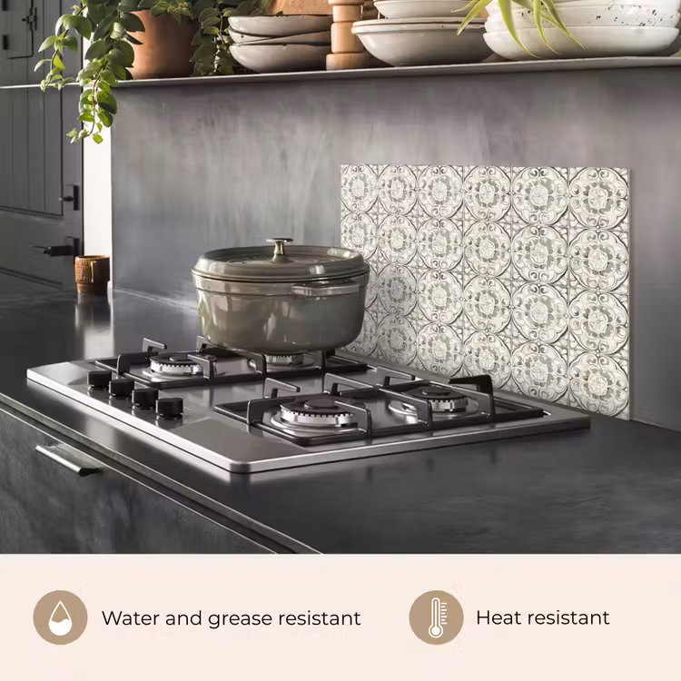 Kitchen splashback for hob - Curly Ornament - Tile - Green — 2
