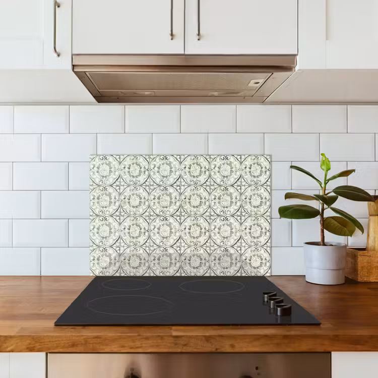 Kitchen splashback for hob - Curly Ornament - Tile - Green — 3