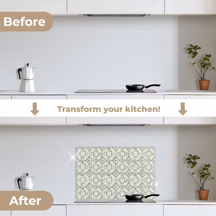 Kitchen splashback for hob - Curly Ornament - Tile - Green — 7