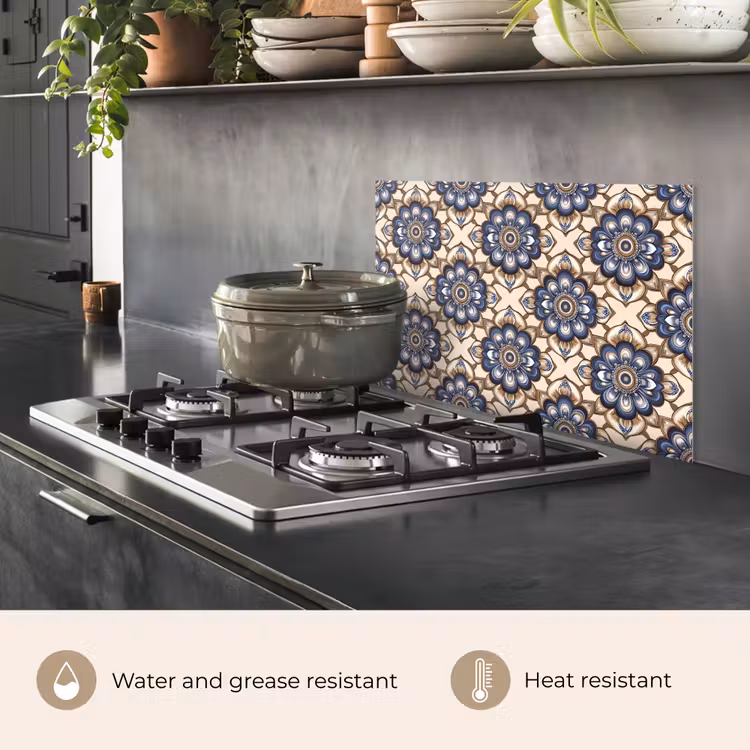 Kitchen splashback for hob - Floral - Ornament - Blue — 2