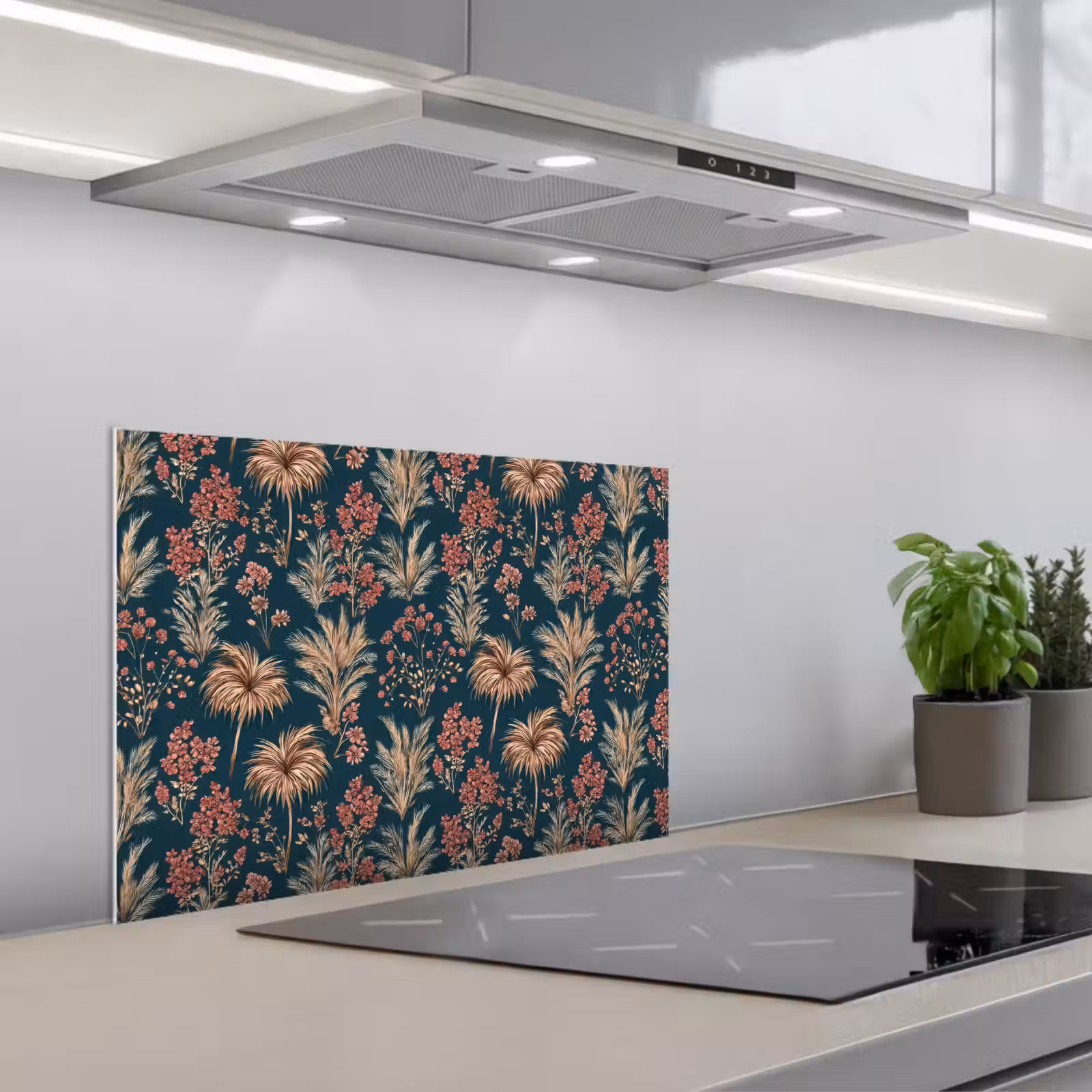 Kitchen splashback for hob - Botanical - Pattern - Blue — 1
