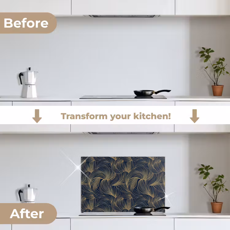 Kitchen splashback for hob - Abstract - Lines - Blue - Gold — 7
