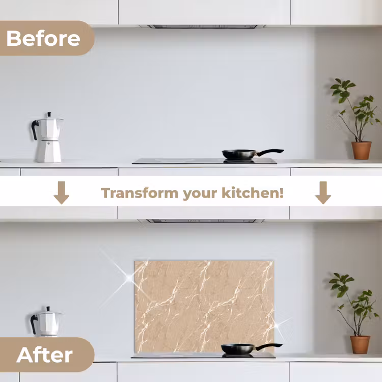 Kitchen splashback for hob - Beige - Marble - Organic - White — 7