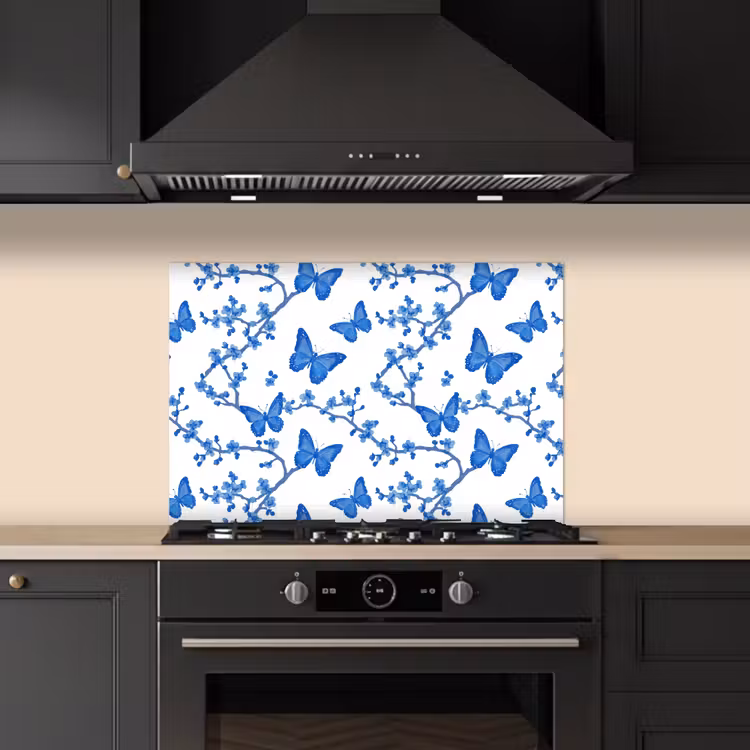 Kitchen splashback for hob - Butterfly - Flowers - Blue — 5