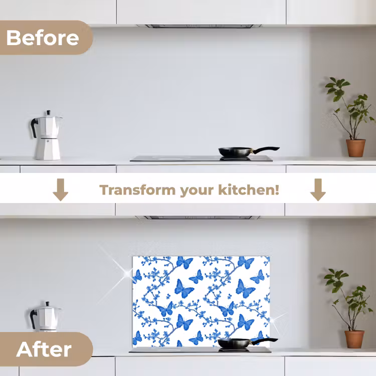 Kitchen splashback for hob - Butterfly - Flowers - Blue — 7