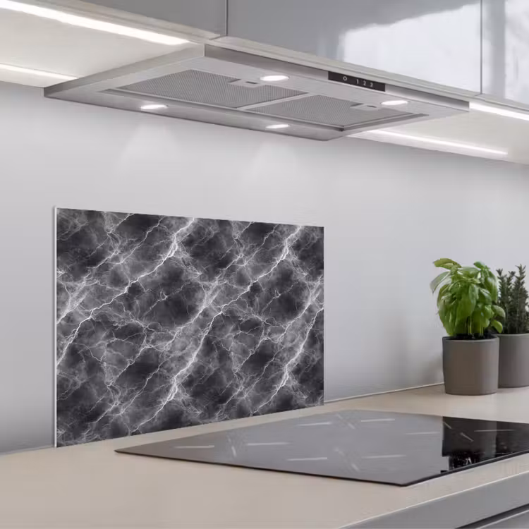 Kitchen splashback for hob - Dark gray - Lightning - Marble — 1