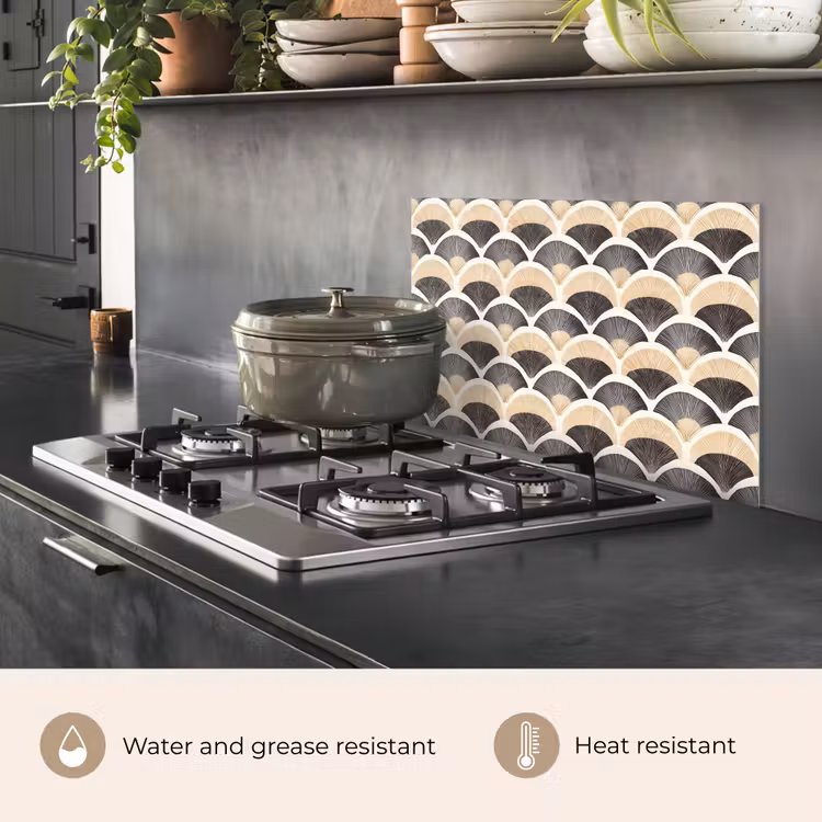 Kitchen splashback for hob - Fan - Pattern - Black - Beige — 2