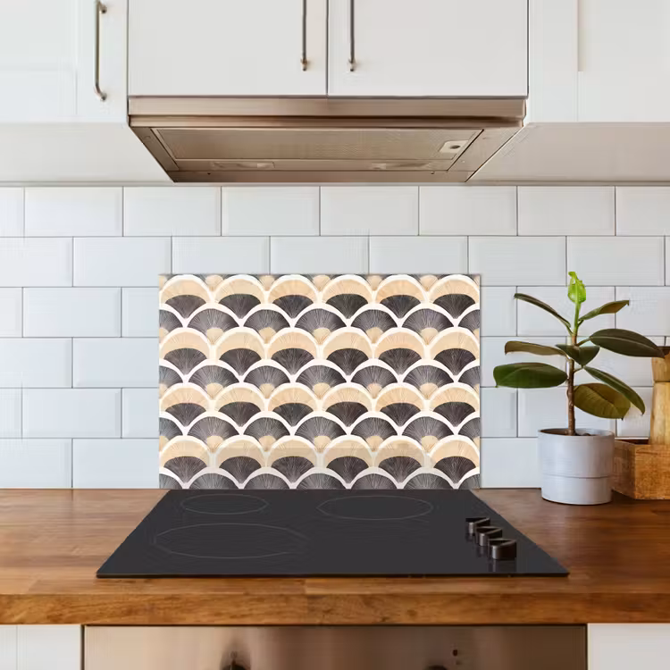 Kitchen splashback for hob - Fan - Pattern - Black - Beige — 3