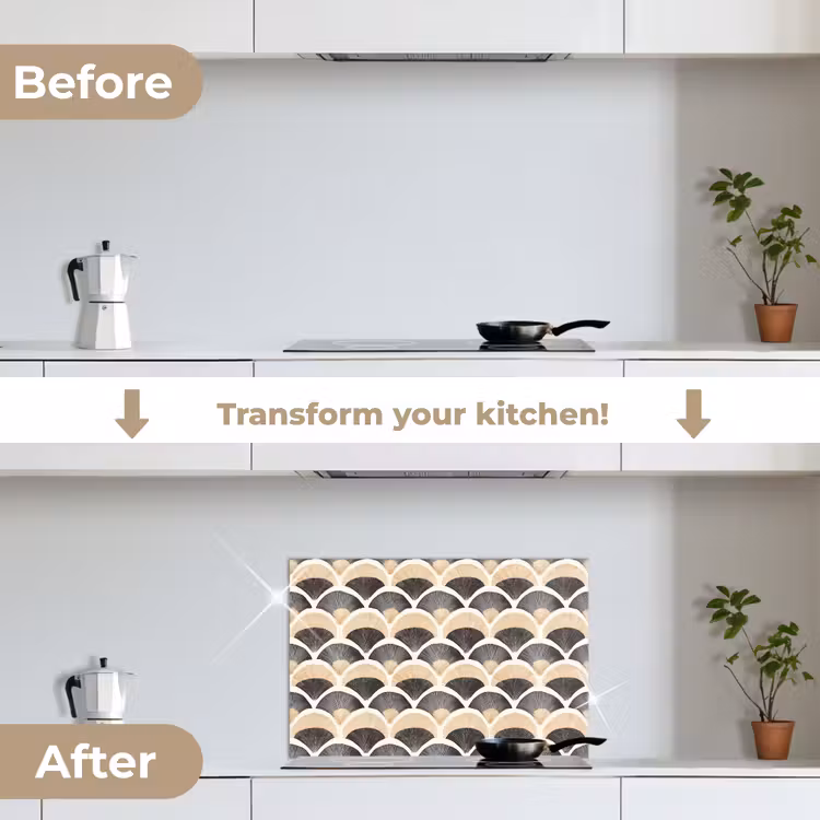 Kitchen splashback for hob - Fan - Pattern - Black - Beige — 7