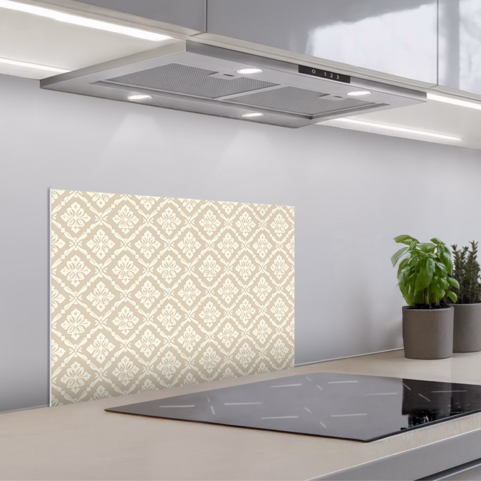 Kitchen splashback for hob - Floral - Ornament - Beige — 1
