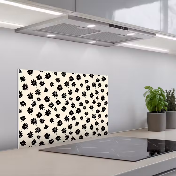 Kitchen splashback for hob - Daisies - Graphic - Black - Beige — 1
