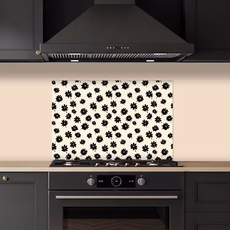 Kitchen splashback for hob - Daisies - Graphic - Black - Beige — 5
