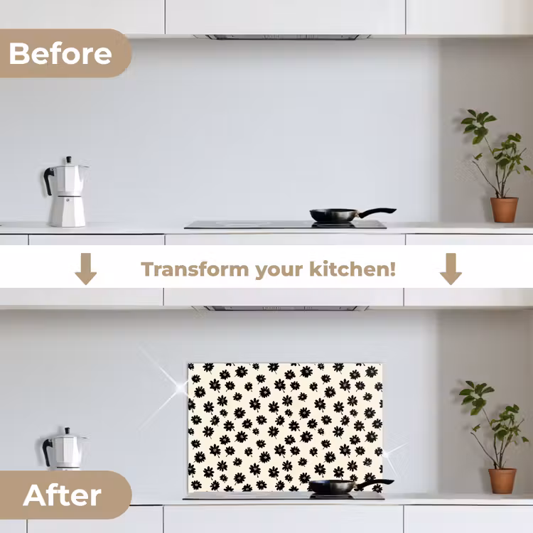 Kitchen splashback for hob - Daisies - Graphic - Black - Beige — 7