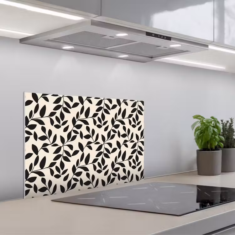Kitchen splashback for hob - Elegant - Pattern - Black - Beige — 1