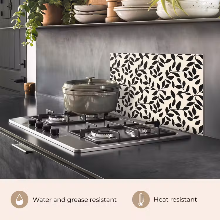 Kitchen splashback for hob - Elegant - Pattern - Black - Beige — 2